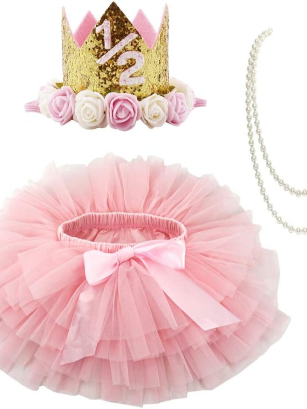 Baby Girls Soft Tutu Skirt with Diaper Cover,1/2st Birthday Party Tutu Skirt Set